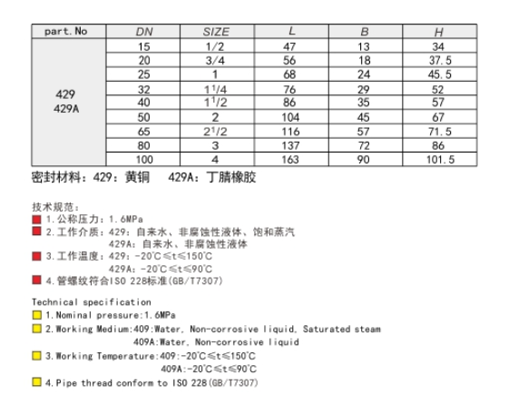 乐天堂阀门黄铜止回阀技术参数