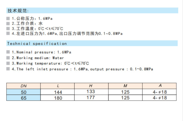 乐天堂黄铜活塞式可调减压阀技术参数