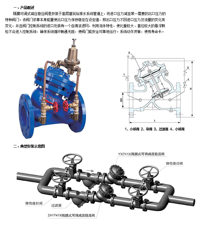 乐天堂隔膜式可调减压稳压阀技术参数