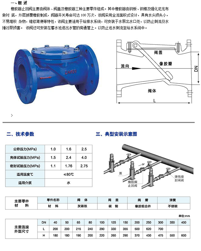 乐天堂HC44X橡胶瓣止回阀技术参数图
